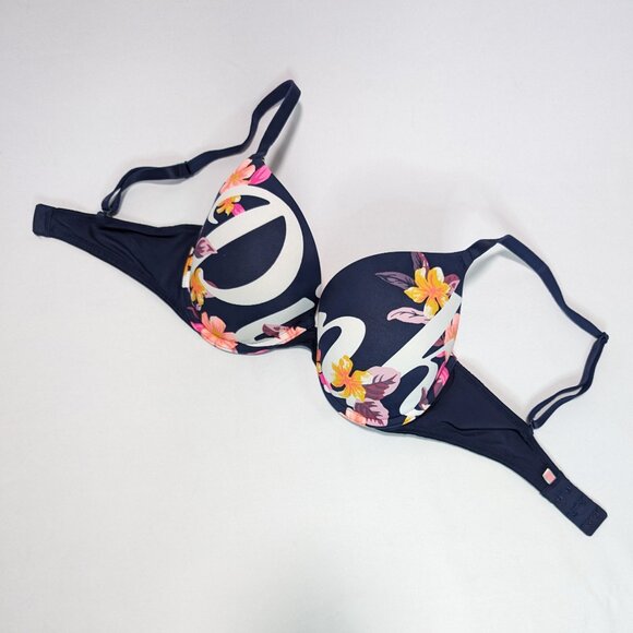 PINK Victoria's Secret Other - Pink Victoria Secret Navy Floral Print Underwire Bombshell Bra Women's Size 32DD